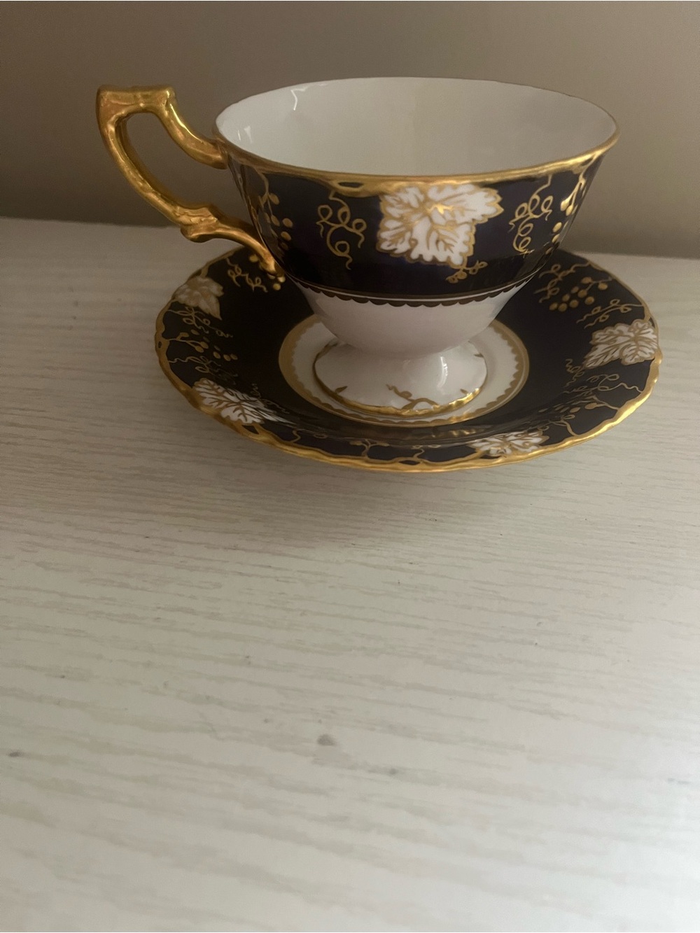 Royal Derby Vine Cobalt Tea cup and saucer .
